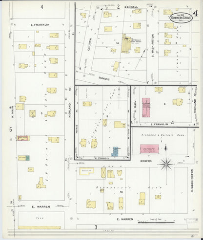 Sanborn Fire Insurance Map from Downers Grove, Dupage County, Illinois (1909), Sheet #0004 - Complete Map Set gallery image, historic Sanborn map, vintage wall art, Illinois Illinois