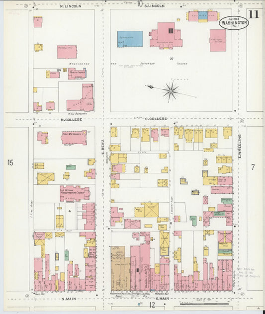 Sanborn Fire Insurance Map from Washington, Washington County, Pennsylvania (1904), Sheet #0011 - Historic Sanborn Fire Insurance Map Print, vintage old map wall art, antique decor, genealogy gift, Sanborn Fire Insurance Map from Washington Washington map