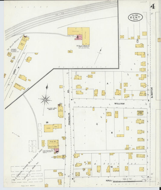 Sanborn Fire Insurance Map from Kent, Portage County, Ohio (1904), Sheet #0004 - Historic Sanborn Fire Insurance Map Print, vintage old map wall art, antique decor, genealogy gift, Ohio Ohio map