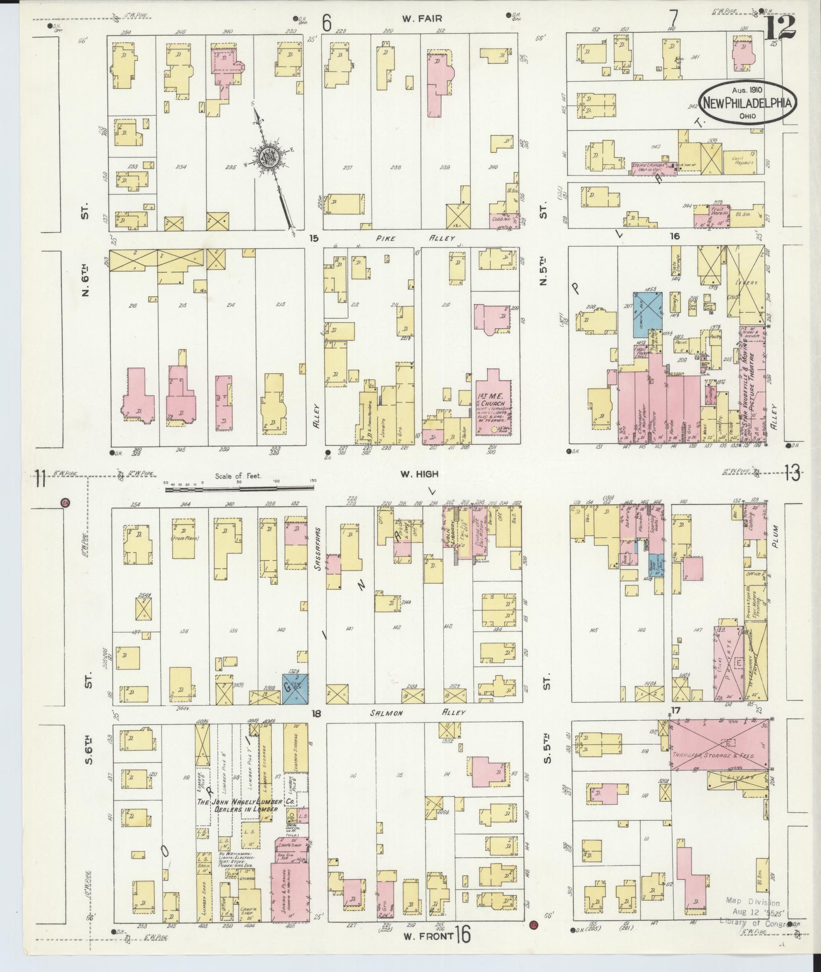 Sanborn Fire Insurance Map from New Philadelphia, Tuscarawas County, Ohio (1910), Sheet #0012 - Complete Map Set gallery image, historic Sanborn map, vintage wall art, Ohio Ohio
