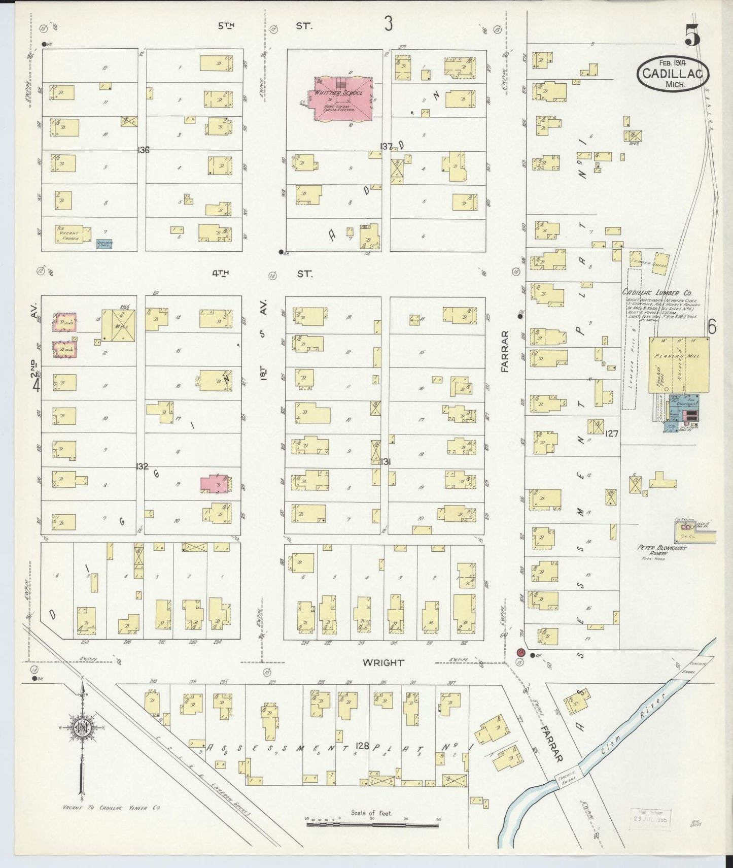 Sanborn Fire Insurance Map from Cadillac, Wexford County, Michigan (1914), Sheet #0005 - Complete Map Set gallery image, historic Sanborn map, vintage wall art, Michigan Michigan