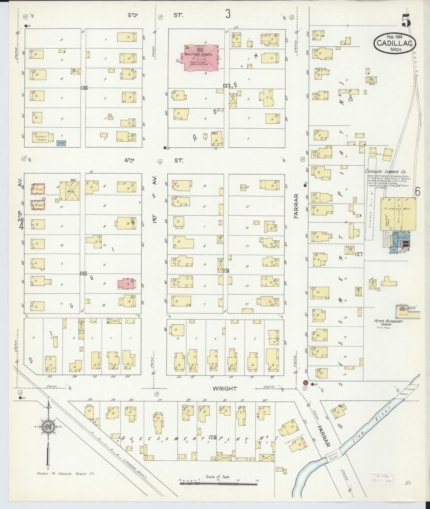 Sanborn Fire Insurance Map from Cadillac, Wexford County, Michigan (1914), Sheet #0005 - Complete Map Set gallery image, historic Sanborn map, vintage wall art, Michigan Michigan