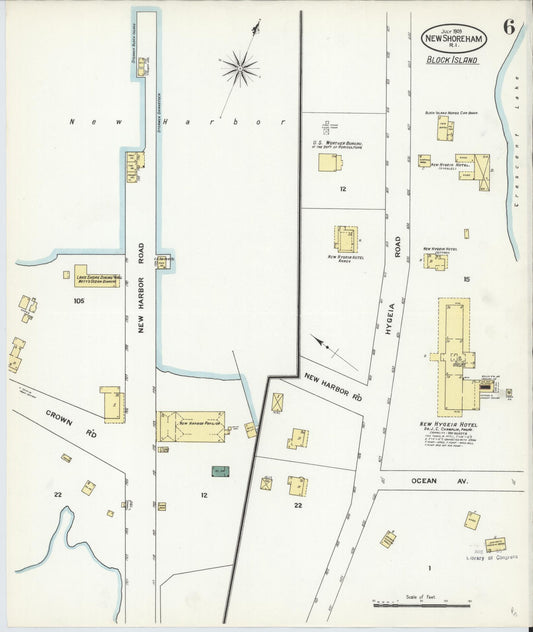 Sanborn Fire Insurance Map from New Shoreham, Newport County, Rhode Island (1909), Sheet #0006 - Historic Sanborn Fire Insurance Map Print, vintage old map wall art, antique decor, genealogy gift, Rhode Island Rhode Island map