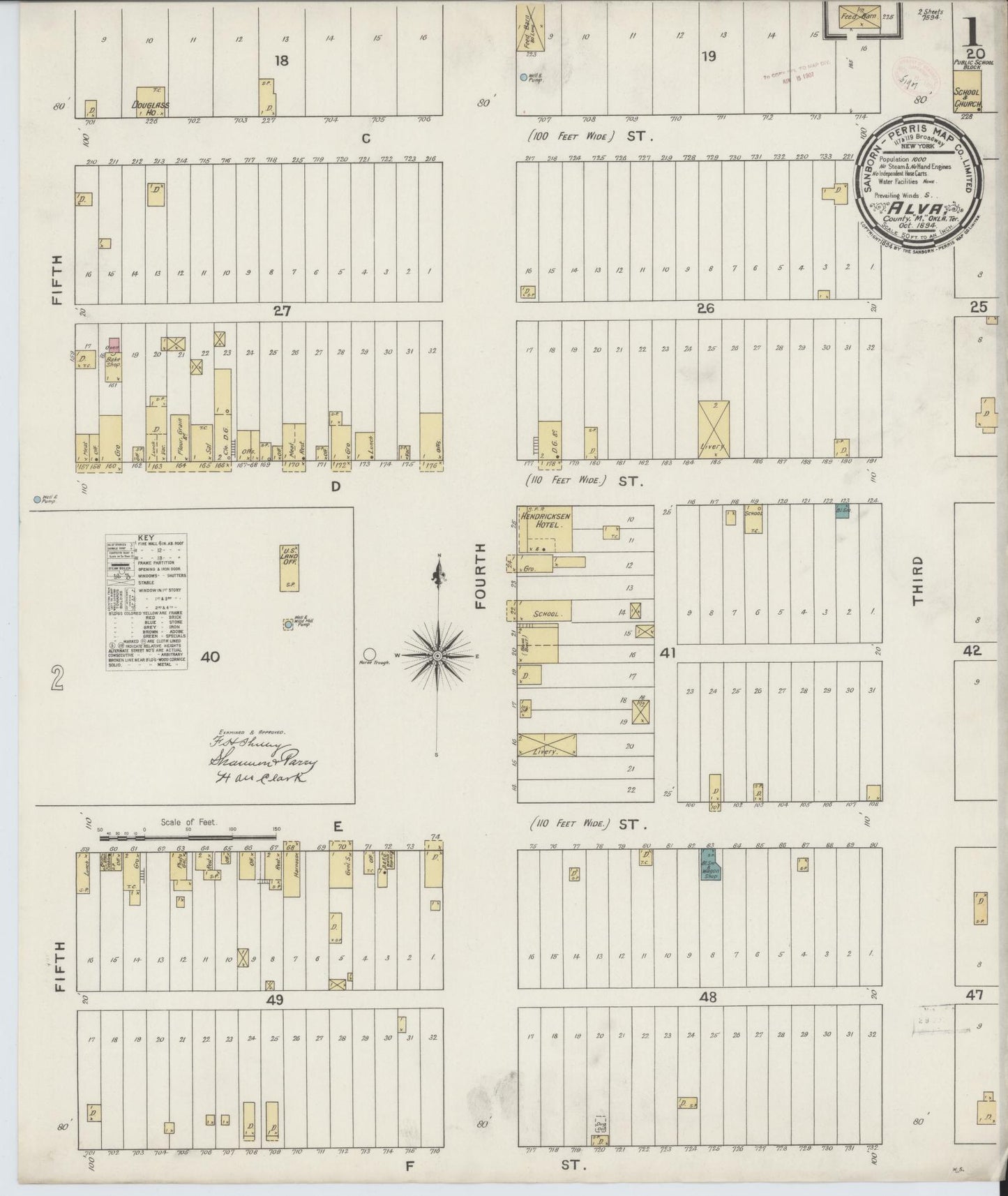 Sanborn Fire Insurance Map from Alva, Woods County, Oklahoma (1894), Sheet #0001 - Complete Map Set gallery image, historic Sanborn map, vintage wall art, Oklahoma Oklahoma