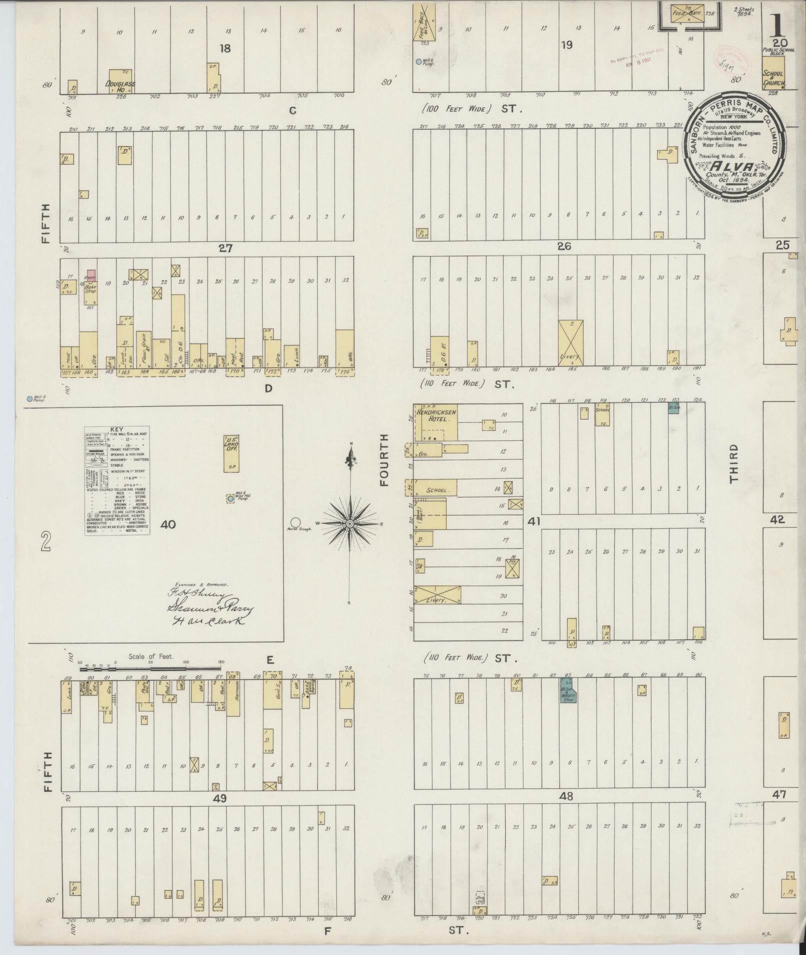 Sanborn Fire Insurance Map from Alva, Woods County, Oklahoma (1894), Sheet #0001 - Complete Map Set gallery image, historic Sanborn map, vintage wall art, Oklahoma Oklahoma