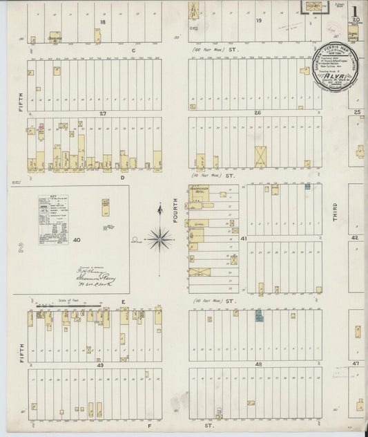 Sanborn Fire Insurance Map from Alva, Woods County, Oklahoma (1894), Sheet #0001 - Complete Map Set gallery image, historic Sanborn map, vintage wall art, Oklahoma Oklahoma