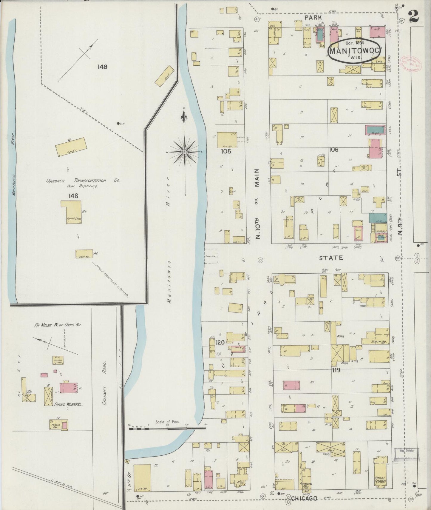 Sanborn Fire Insurance Map from Manitowoc, Manitowoc County, Wisconsin (1894), Sheet #0002 - Historic Sanborn Fire Insurance Map Print, vintage old map wall art, antique decor, genealogy gift, Wisconsin Wisconsin map