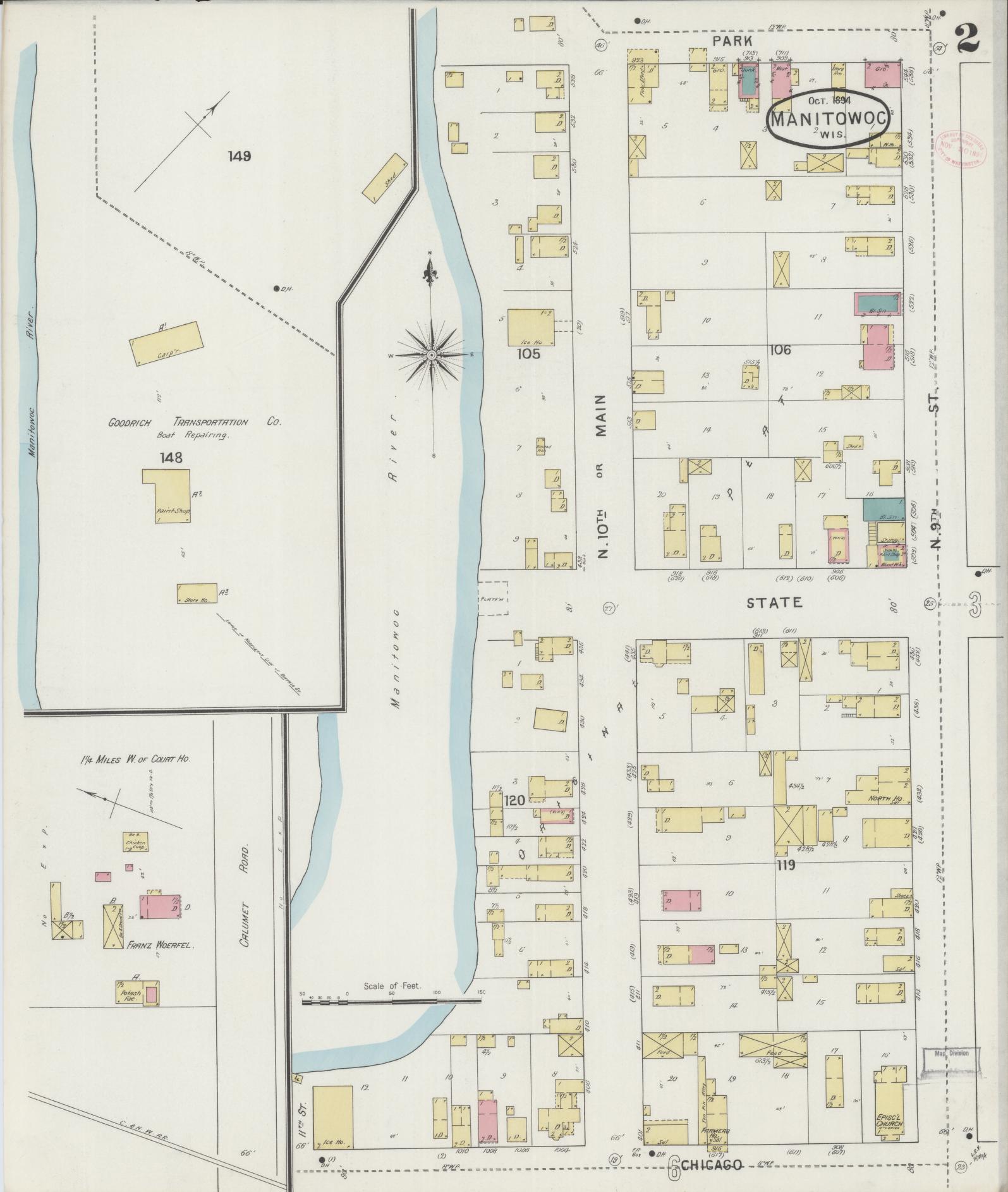 Sanborn Fire Insurance Map from Manitowoc, Manitowoc County, Wisconsin (1894), Sheet #0002 - Historic Sanborn Fire Insurance Map Print, vintage old map wall art, antique decor, genealogy gift, Wisconsin Wisconsin map