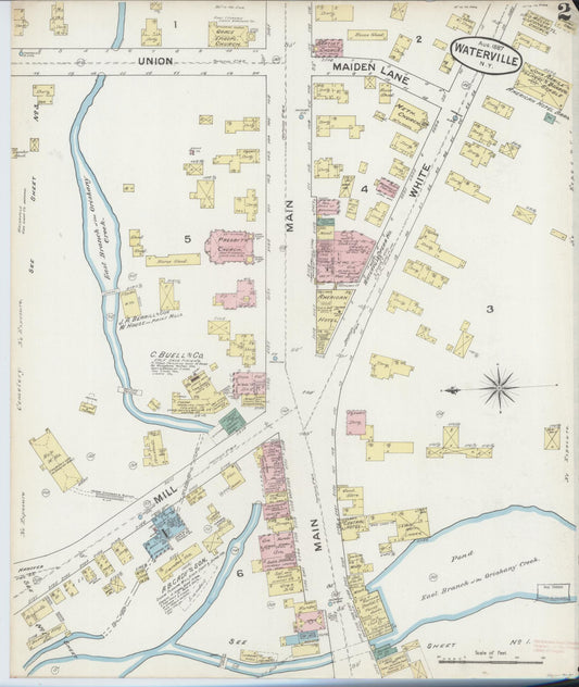 Sanborn Fire Insurance Map from Waterville, Oneida County, New York (1887), Sheet #0002 - Historic Sanborn Fire Insurance Map Print, vintage old map wall art, antique decor, genealogy gift, New York New York map