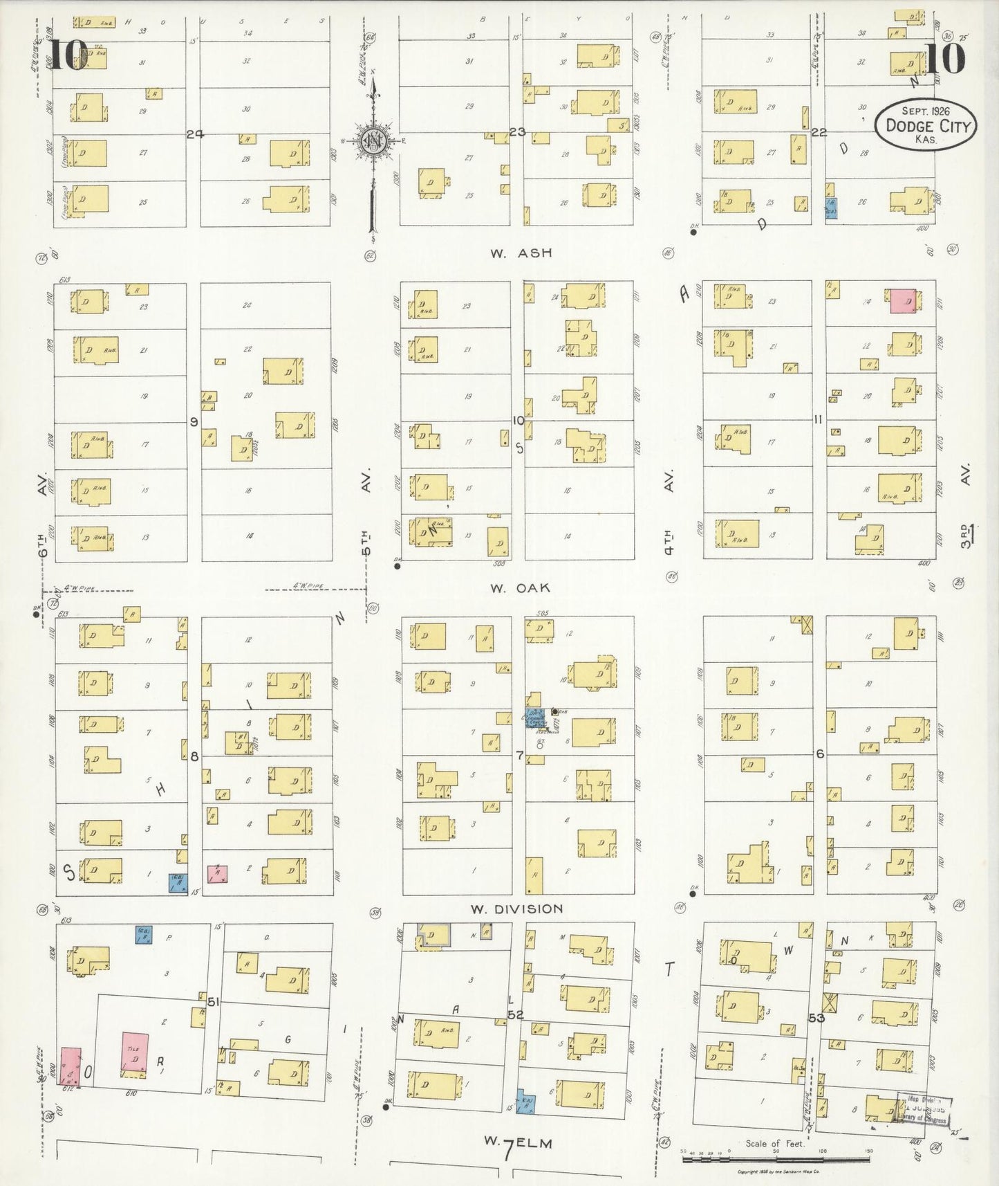 Sanborn Fire Insurance Map from Dodge City, Ford County, Kansas (1926), Sheet #0010 - Historic Sanborn Fire Insurance Map Print, vintage old map wall art, antique decor, genealogy gift, Kansas Kansas map
