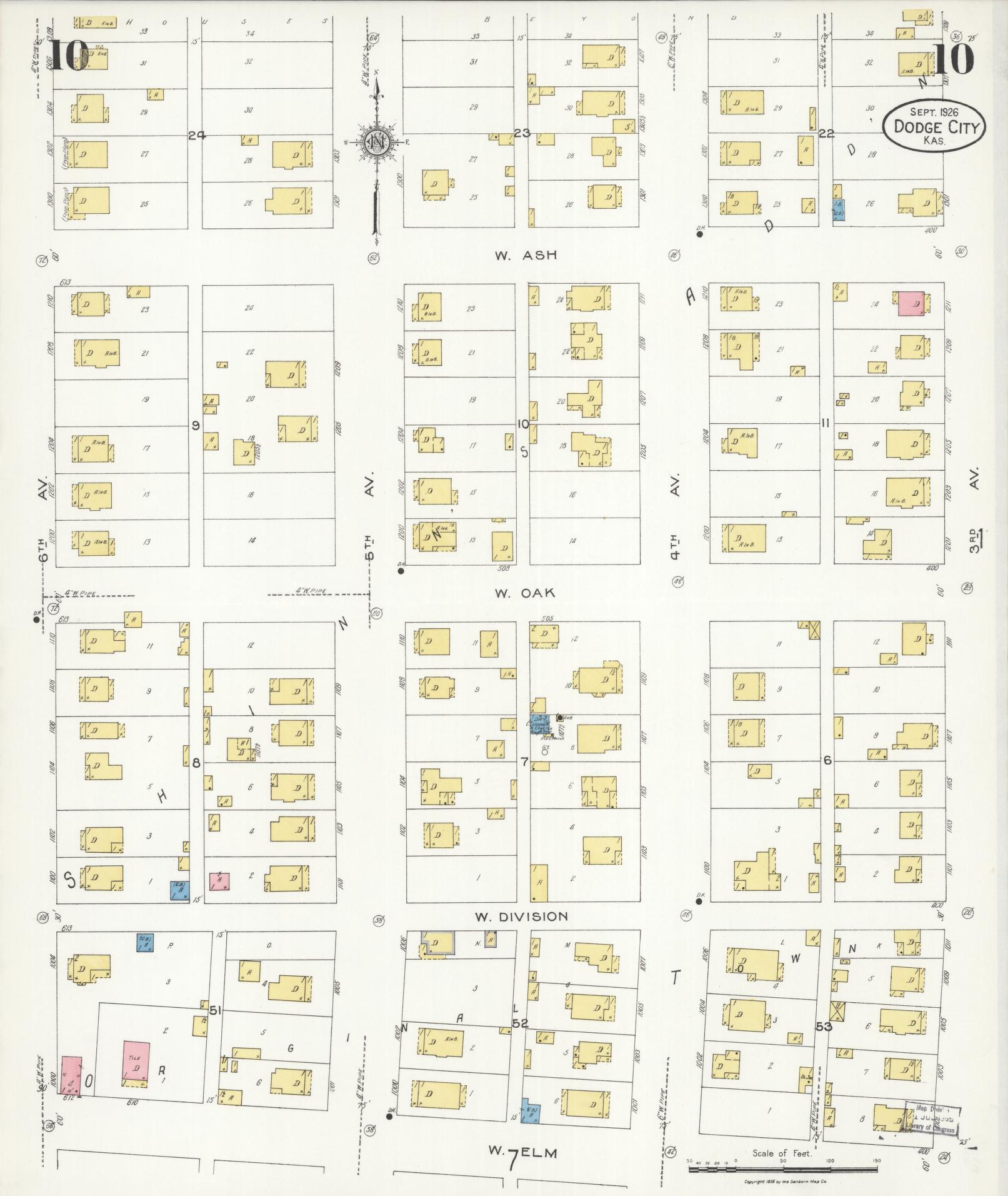 Sanborn Fire Insurance Map from Dodge City, Ford County, Kansas (1926), Sheet #0010 - Historic Sanborn Fire Insurance Map Print, vintage old map wall art, antique decor, genealogy gift, Kansas Kansas map