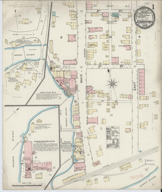 Sanborn Fire Insurance Map from Schaghticoke, Rensselaer County, New York (1891), Sheet #0001 - Historic Sanborn Fire Insurance Map Print, vintage old map wall art, antique decor, genealogy gift, New York New York map