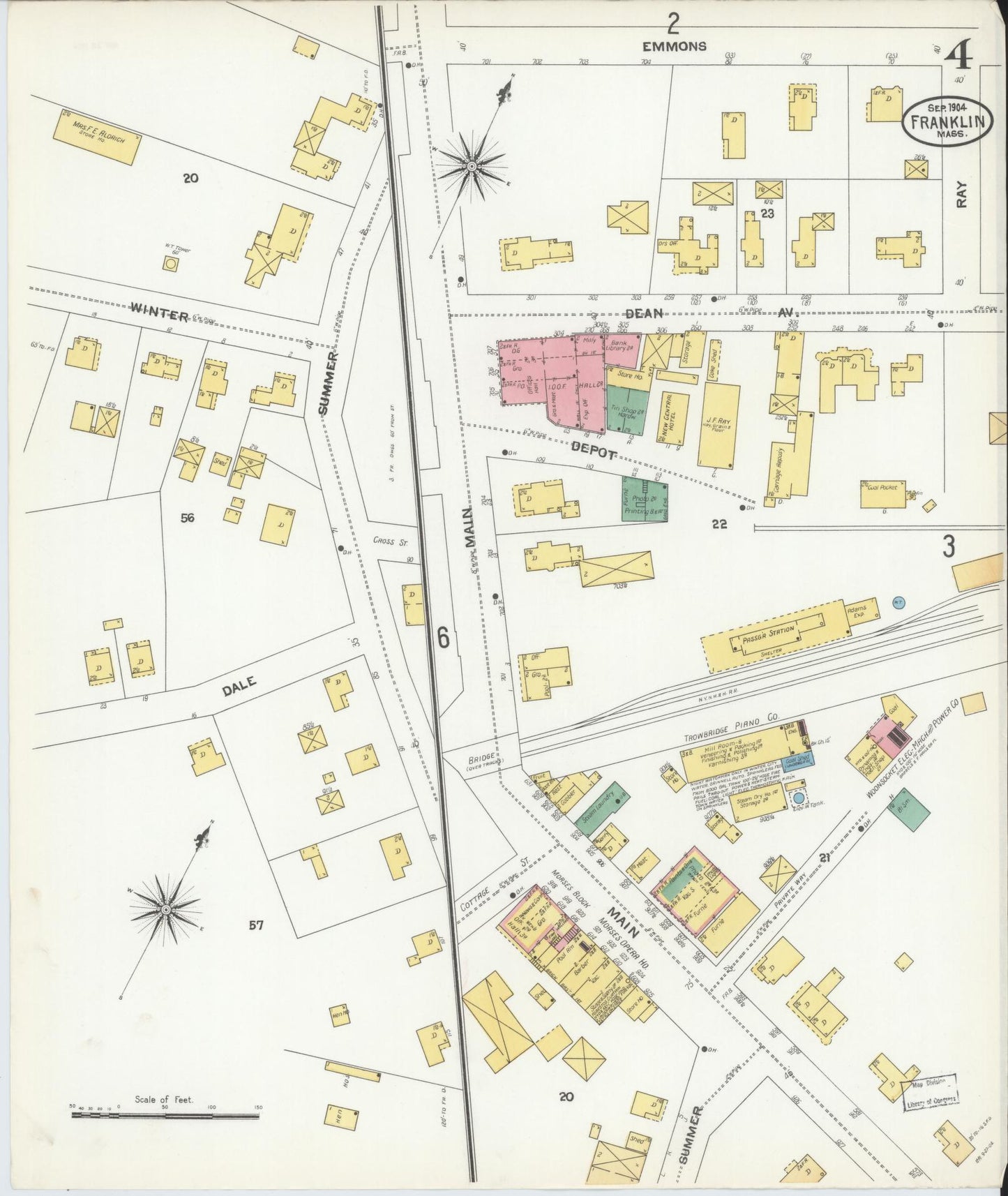 Sanborn Fire Insurance Map from Franklin, Norfolk County, Massachusetts (1904), Sheet #0004 - Complete Map Set gallery image, historic Sanborn map, vintage wall art, Massachusetts Massachusetts