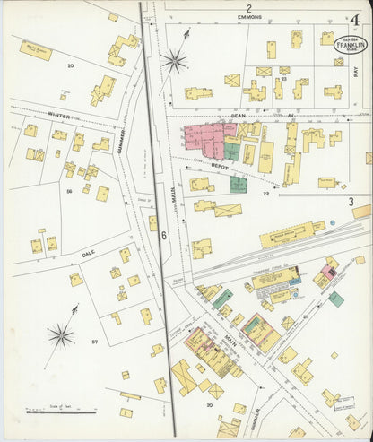 Sanborn Fire Insurance Map from Franklin, Norfolk County, Massachusetts (1904), Sheet #0004 - Complete Map Set gallery image, historic Sanborn map, vintage wall art, Massachusetts Massachusetts