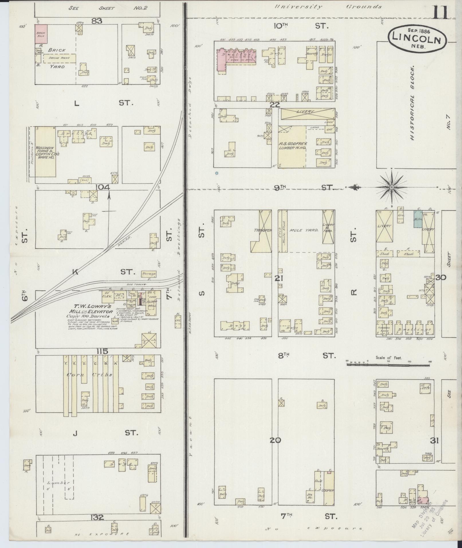 Sanborn Fire Insurance Map from Lincoln, Lancaster County, Nebraska (1886), Sheet #0011 - Historic Sanborn Fire Insurance Map Print, vintage old map wall art, antique decor, genealogy gift, Nebraska Nebraska map