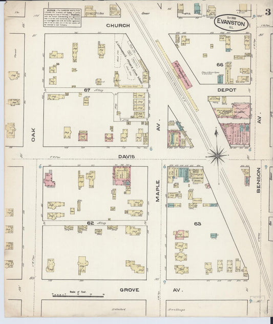 Sanborn Fire Insurance Map from Evanston, Cook County, Illinois (1883), Sheet #0003 - Historic Sanborn Fire Insurance Map Print, vintage old map wall art, antique decor, genealogy gift, Illinois Illinois map