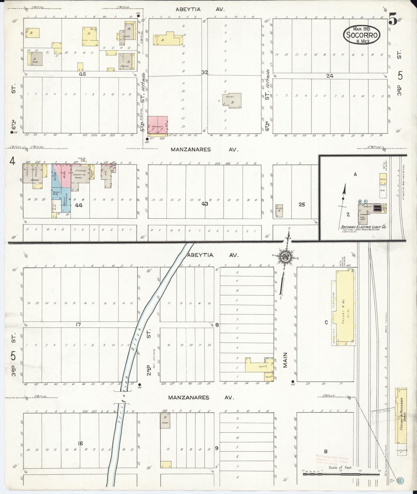 Sanborn Fire Insurance Map from Socorro, Socorro County, New Mexico (1913), Sheet #0005 - Complete Map Set gallery image, historic Sanborn map, vintage wall art, New Mexico New Mexico