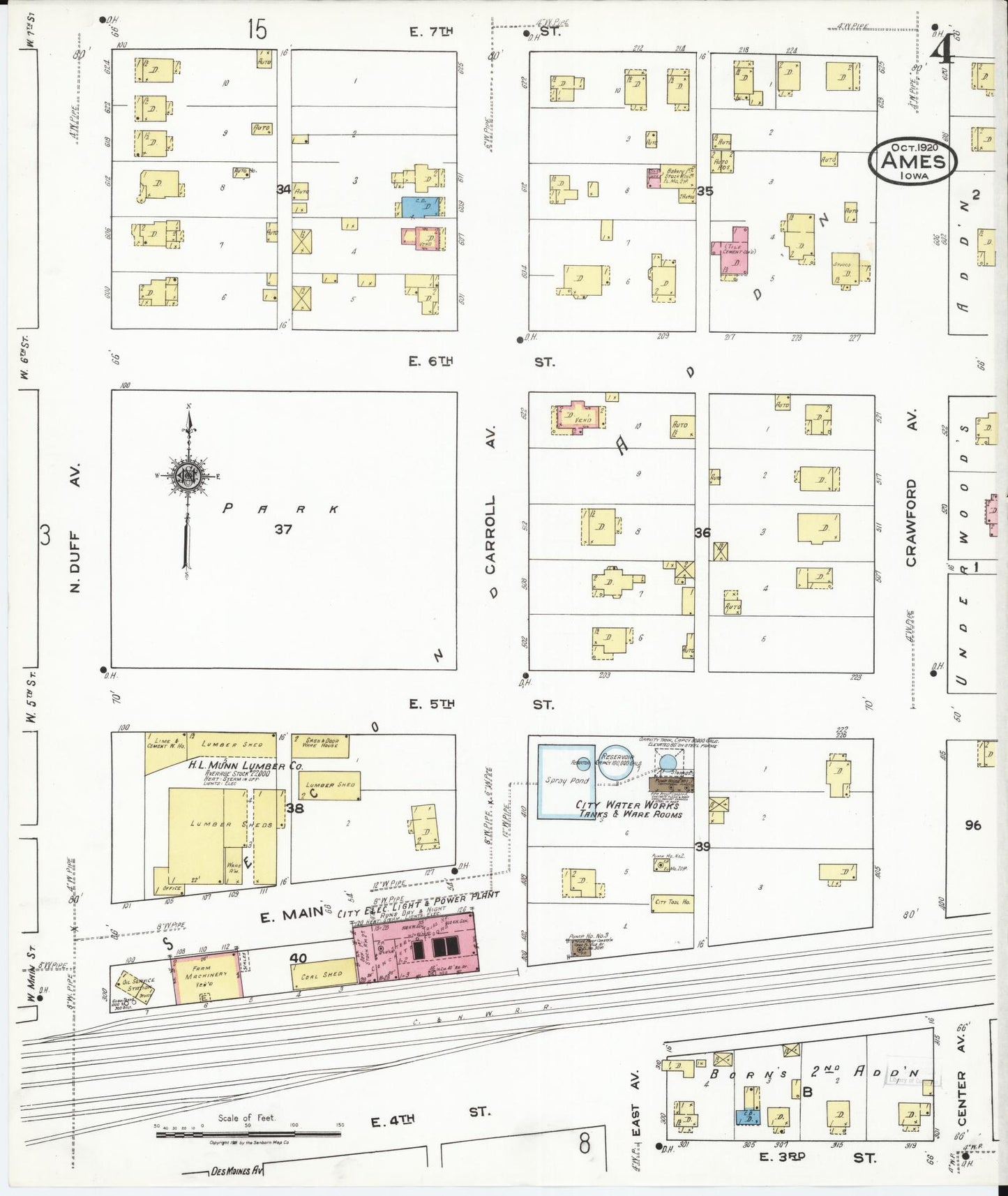 Sanborn Fire Insurance Map from Ames, Story County, Iowa (1920), Sheet #0004 - Historic Sanborn Fire Insurance Map Print, vintage old map wall art