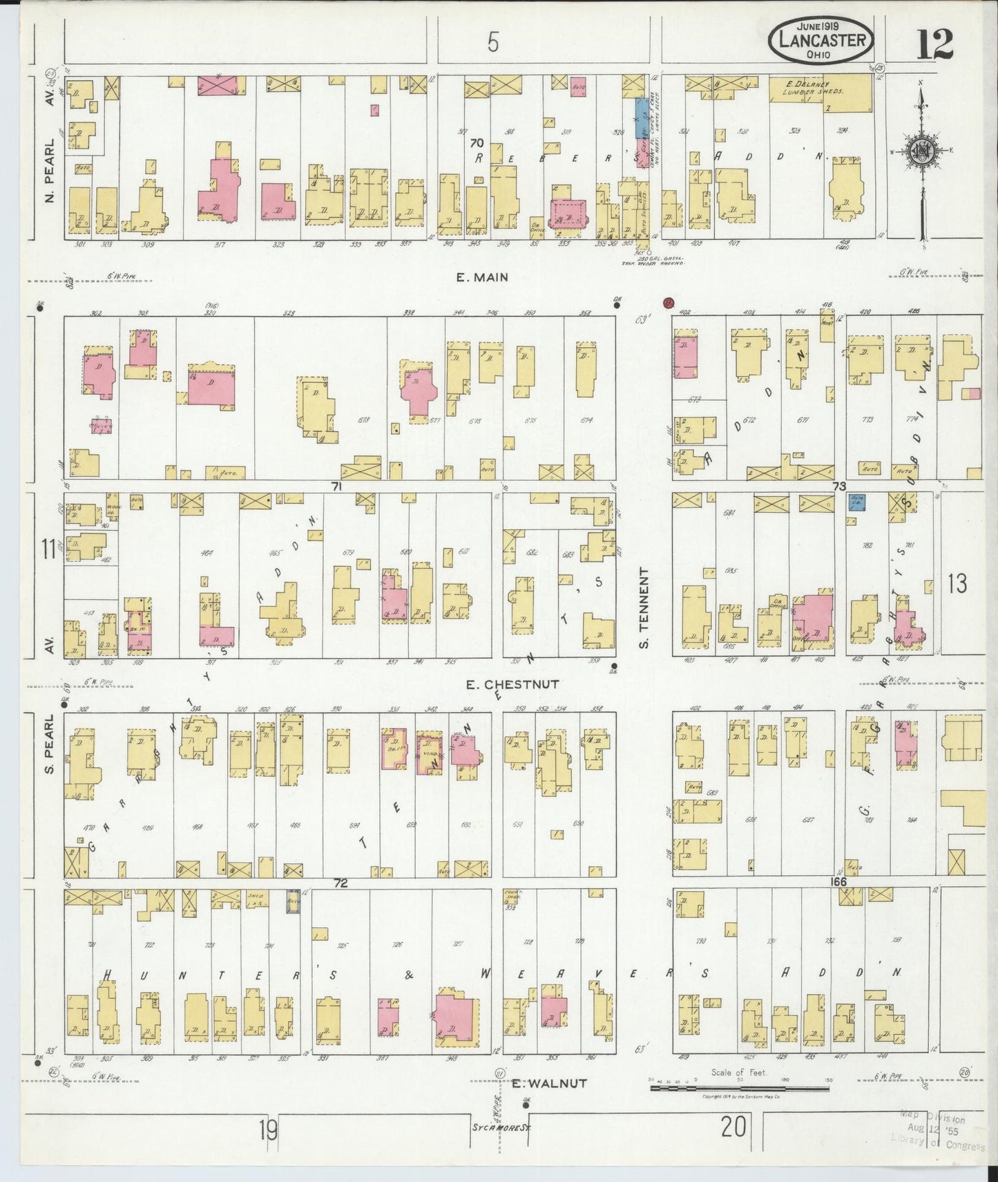 Sanborn Fire Insurance Map from Lancaster, Fairfield County, Ohio (1919), Sheet #0012 - Historic Sanborn Fire Insurance Map Print, vintage old map wall art, antique decor, genealogy gift, Ohio Ohio map