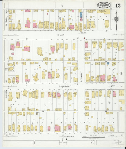 Sanborn Fire Insurance Map from Lancaster, Fairfield County, Ohio (1919), Sheet #0012 - Historic Sanborn Fire Insurance Map Print, vintage old map wall art, antique decor, genealogy gift, Ohio Ohio map