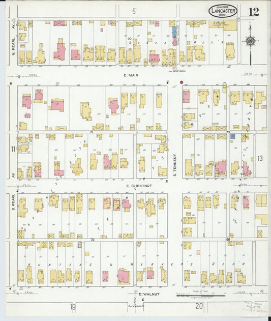 Sanborn Fire Insurance Map from Lancaster, Fairfield County, Ohio (1919), Sheet #0012 - Historic Sanborn Fire Insurance Map Print, vintage old map wall art, antique decor, genealogy gift, Ohio Ohio map
