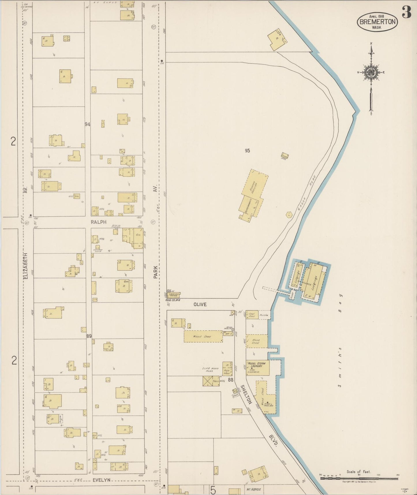 Sanborn Fire Insurance Map from Bremerton, Kitsap County, Washington (1918), Sheet #0003 - Complete Map Set gallery image, historic Sanborn map, vintage wall art, Washington Washington