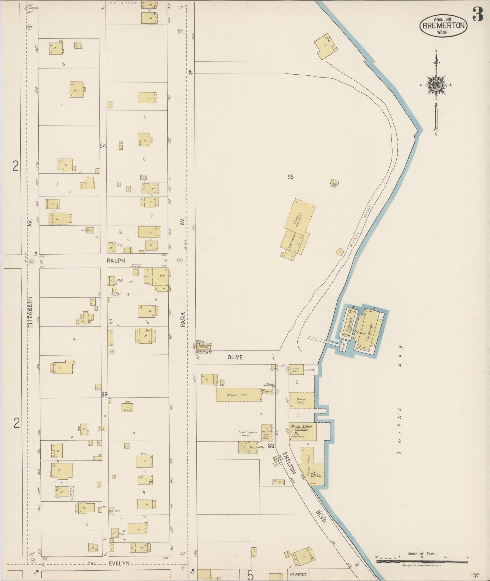 Sanborn Fire Insurance Map from Bremerton, Kitsap County, Washington (1918), Sheet #0003 - Complete Map Set gallery image, historic Sanborn map, vintage wall art, Washington Washington