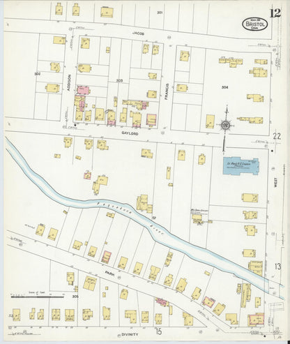 Sanborn Fire Insurance Map from Bristol, Hartford County, Connecticut (1911), Sheet #0012 - Complete Map Set gallery image, historic Sanborn map, vintage wall art, Connecticut Connecticut
