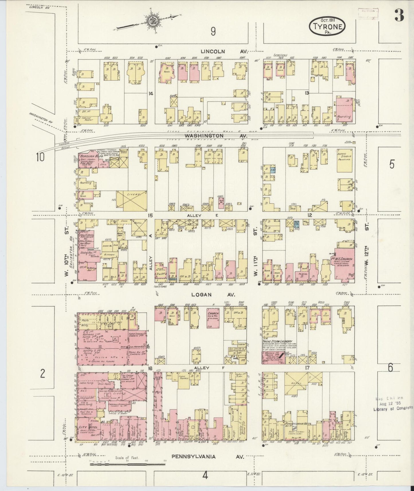 Sanborn Fire Insurance Map from Tyrone, Blair County, Pennsylvania (1911), Sheet #0003 - Complete Map Set gallery image, historic Sanborn map, vintage wall art, Pennsylvania Pennsylvania