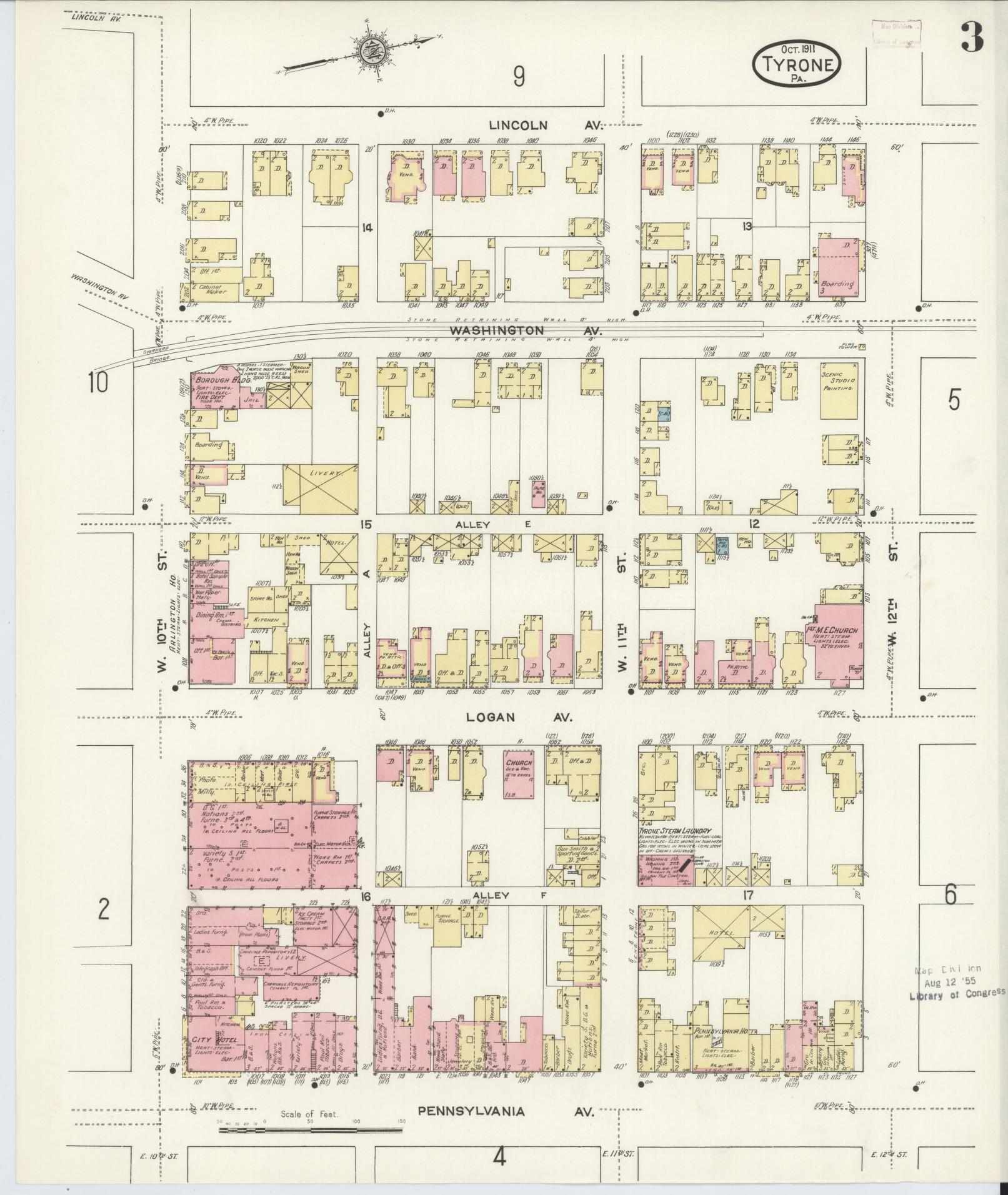Sanborn Fire Insurance Map from Tyrone, Blair County, Pennsylvania (1911), Sheet #0003 - Complete Map Set gallery image, historic Sanborn map, vintage wall art, Pennsylvania Pennsylvania
