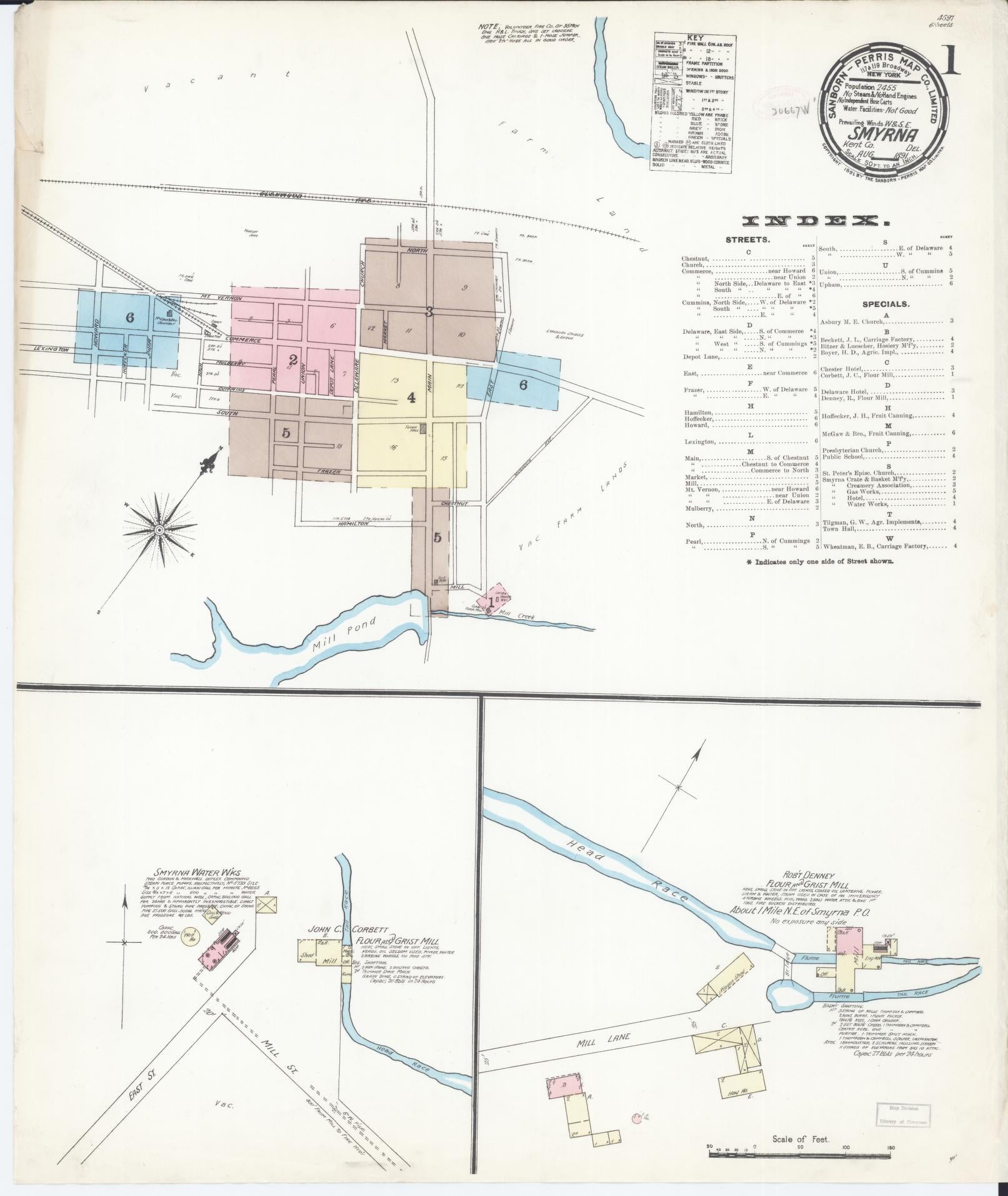 Sanborn Fire Insurance Map from Smyrna, Kent County, Delaware (1891), Sheet #0001 - Complete Map Set gallery image, historic Sanborn map, vintage wall art, Delaware Delaware