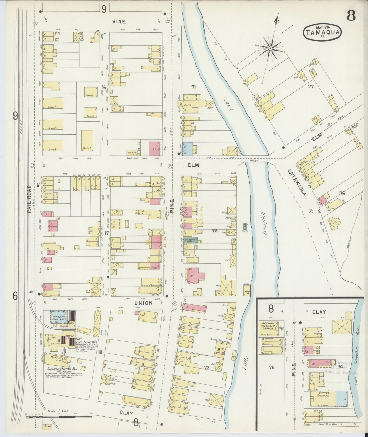 Sanborn Fire Insurance Map from Tamaqua, Schuylkill County, Pennsylvania (1896), Sheet #0008 - Complete Map Set gallery image, historic Sanborn map, vintage wall art, Pennsylvania Pennsylvania