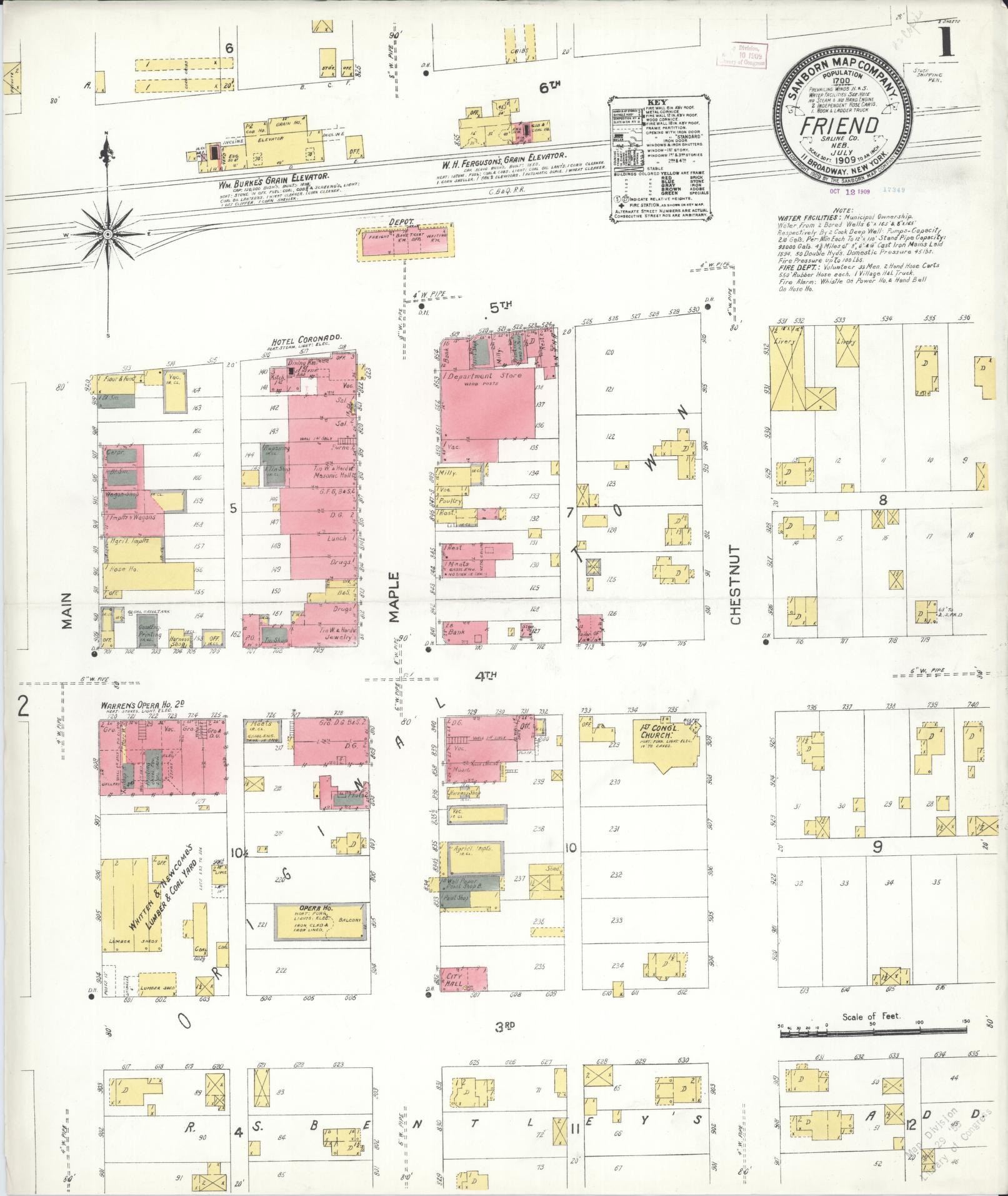 Sanborn Fire Insurance Map from Friend, Saline County, Nebraska (1909), Sheet #0001 - Historic Sanborn Fire Insurance Map Print, vintage old map wall art, antique decor, genealogy gift, Nebraska Nebraska map
