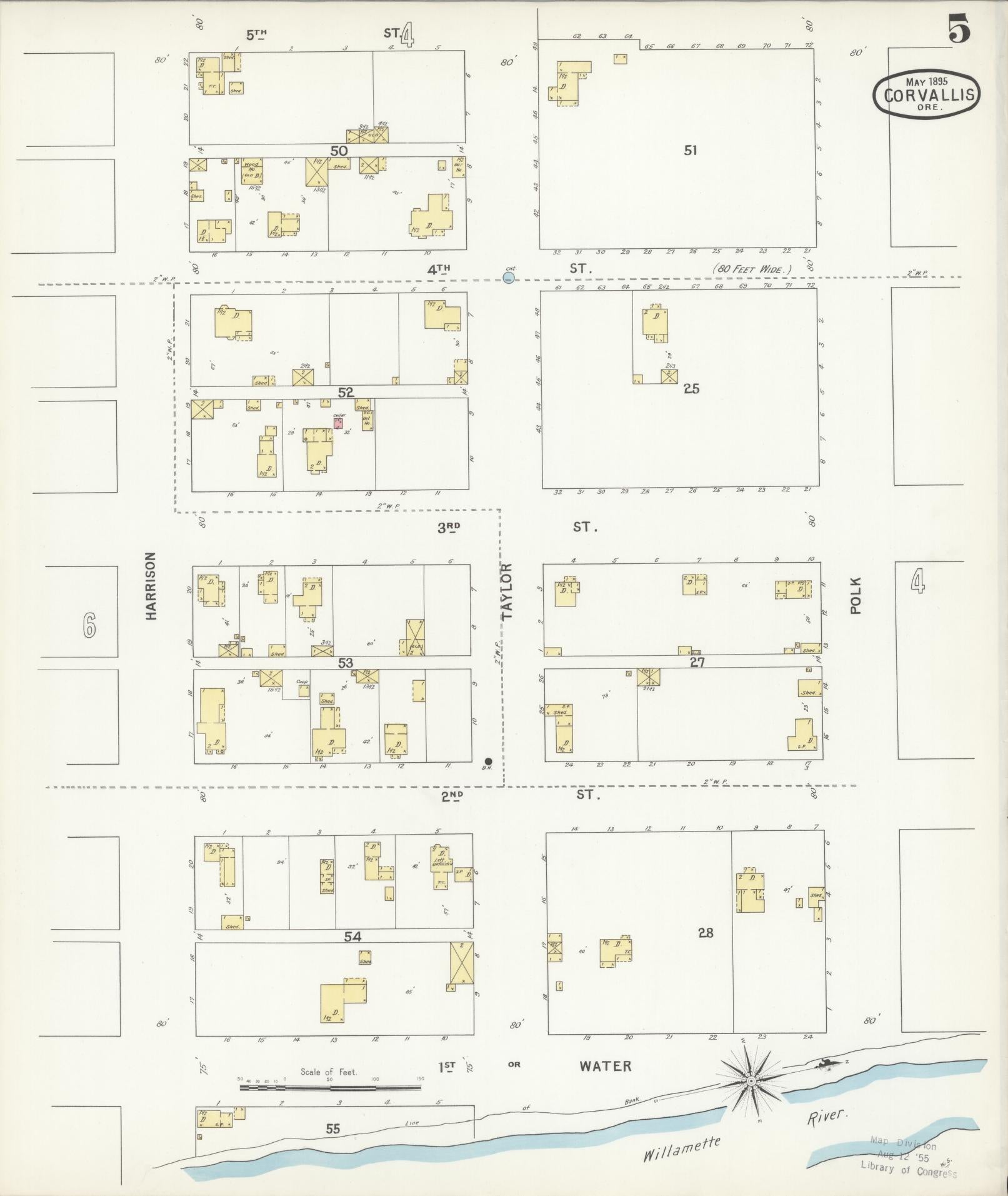 Sanborn Fire Insurance Map from Corvallis, Benton County, Oregon (1895), Sheet #0005 - Complete Map Set gallery image, historic Sanborn map, vintage wall art, Oregon Oregon