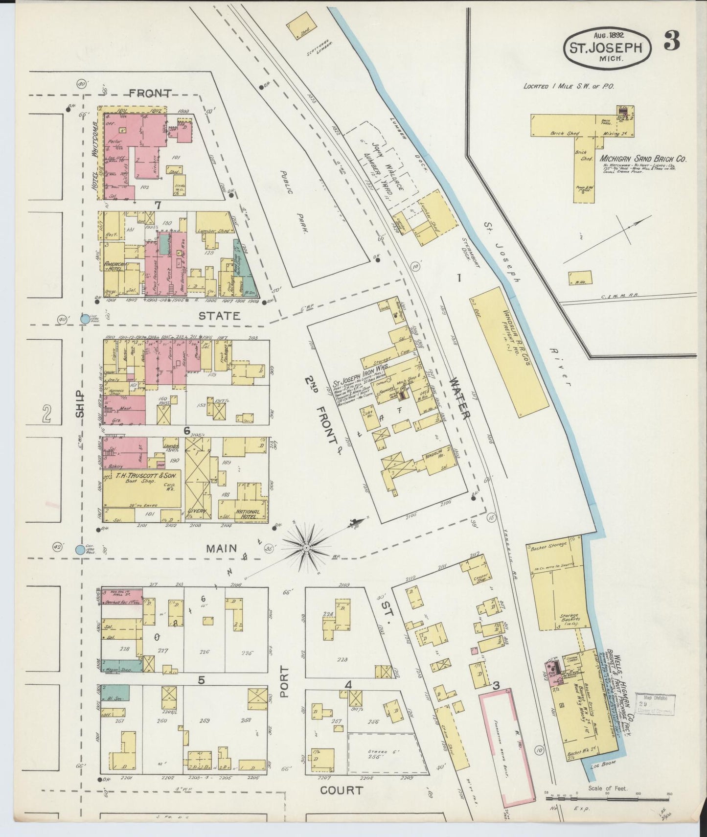 Sanborn Fire Insurance Map from Saint Joseph, Berrien County, Michigan (1892), Sheet #0003 - Complete Map Set gallery image, historic Sanborn map, vintage wall art, Michigan Michigan