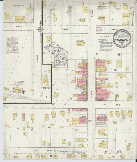 Sanborn Fire Insurance Map from Vermontville, Eaton County, Michigan (1916), Sheet #0001 - Historic Sanborn Fire Insurance Map Print, vintage old map wall art, antique decor, genealogy gift, Michigan Michigan map