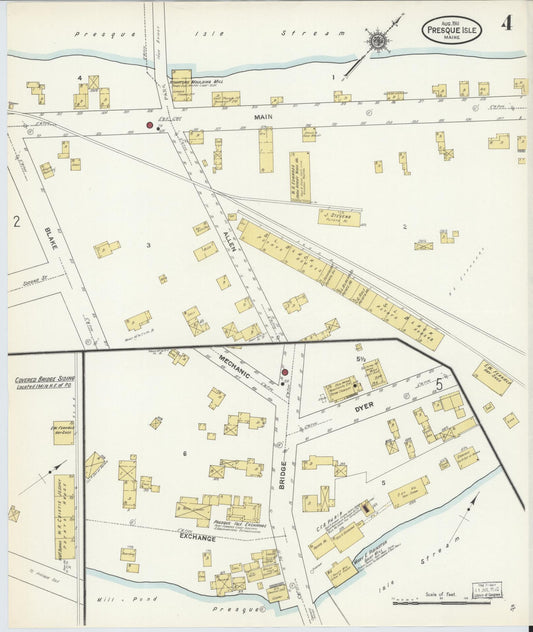 Sanborn Fire Insurance Map from Presque Isle, Aroostook County, Maine (1911), Sheet #0004 - Historic Sanborn Fire Insurance Map Print, vintage old map wall art, antique decor, genealogy gift, Maine Maine map
