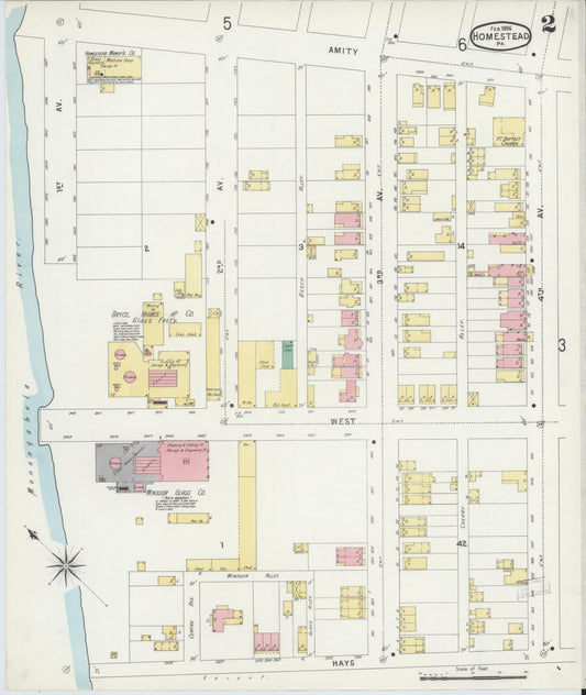 Sanborn Fire Insurance Map from Homestead, Allegheny County, Pennsylvania (1896), Sheet #0002 - Historic Sanborn Fire Insurance Map Print, vintage old map wall art, antique decor, genealogy gift, Pennsylvania Pennsylvania map