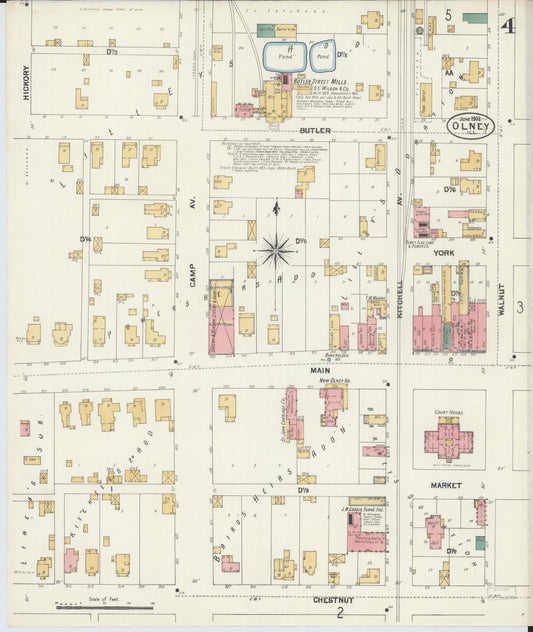 Sanborn Fire Insurance Map from Olney, Richland County, Illinois (1902), Sheet #0004 - Historic Sanborn Fire Insurance Map Print, vintage old map wall art, antique decor, genealogy gift, Illinois Illinois map