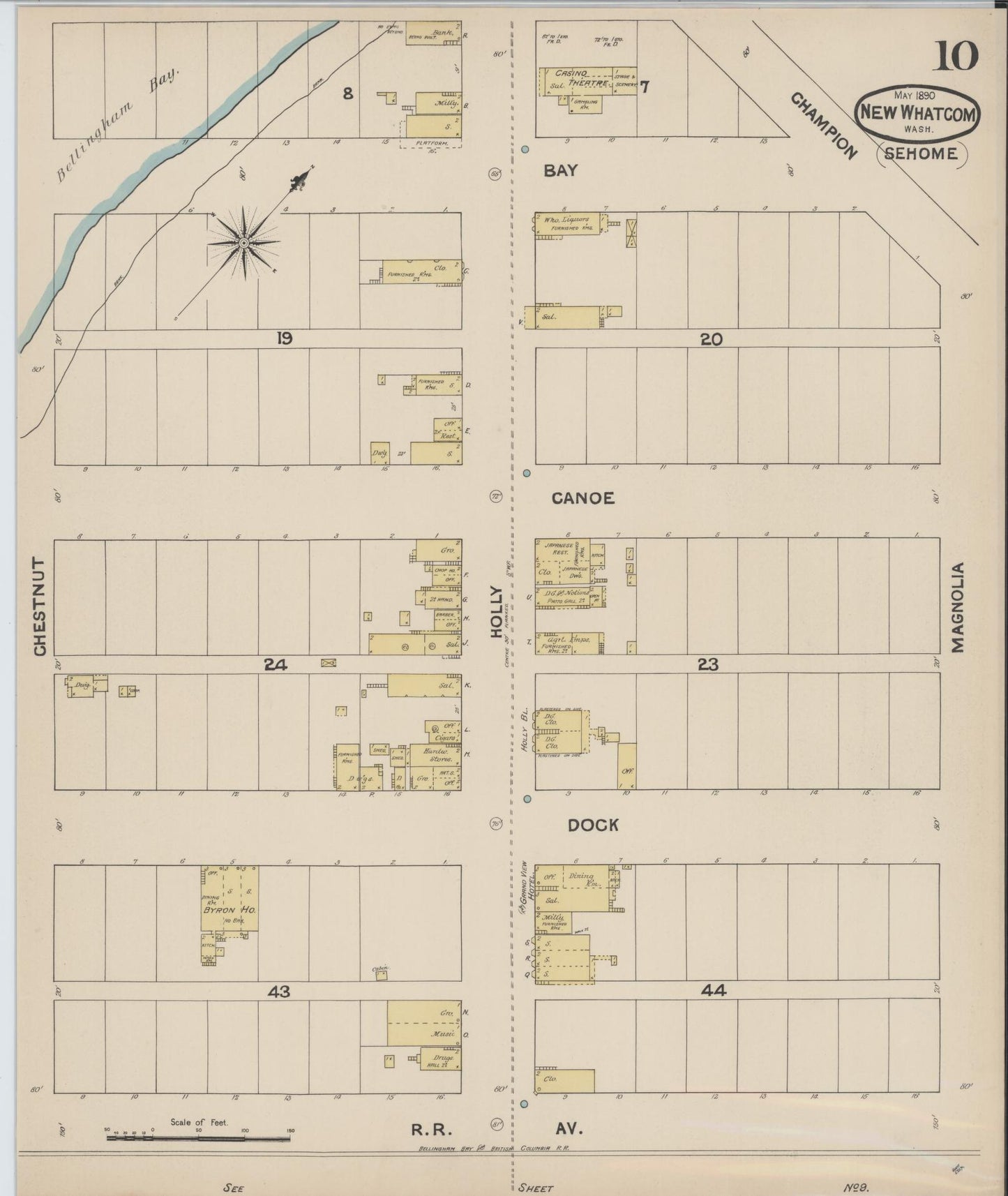 Sanborn Fire Insurance Map from New Whatcom, Whatcom County, Washington (1890), Sheet #0010 - Complete Map Set gallery image, historic Sanborn map, vintage wall art, Washington Washington