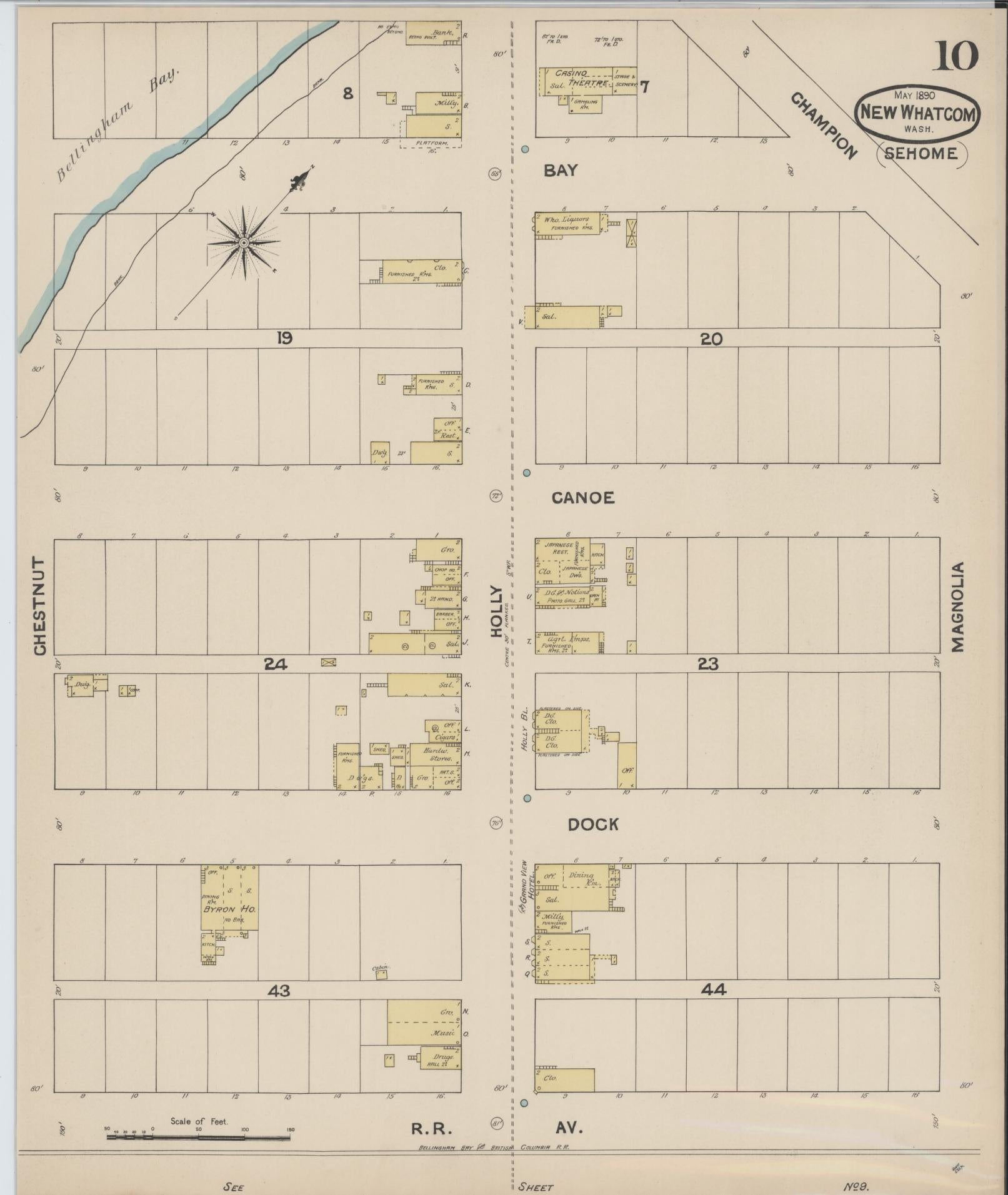 Sanborn Fire Insurance Map from New Whatcom, Whatcom County, Washington (1890), Sheet #0010 - Complete Map Set gallery image, historic Sanborn map, vintage wall art, Washington Washington