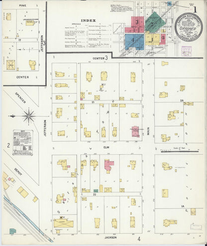 Sanborn Fire Insurance Map from Gardner, Grundy County, Illinois (1907), Sheet #0001 - Complete Map Set gallery image, historic Sanborn map, vintage wall art, Illinois Illinois