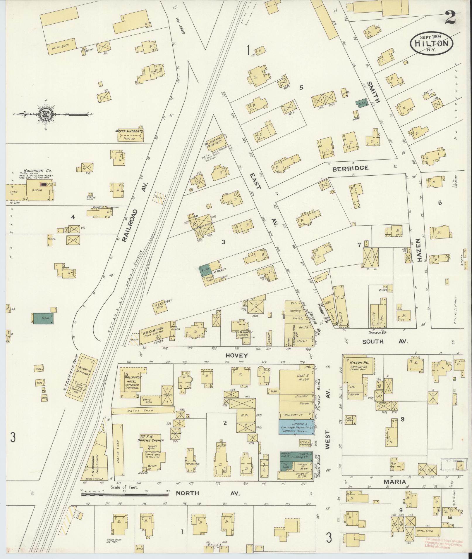 Sanborn Fire Insurance Map from Hilton, Monroe County, New York (1909), Sheet #0002 - Historic Sanborn Fire Insurance Map Print, vintage old map wall art, antique decor, genealogy gift, New York New York map