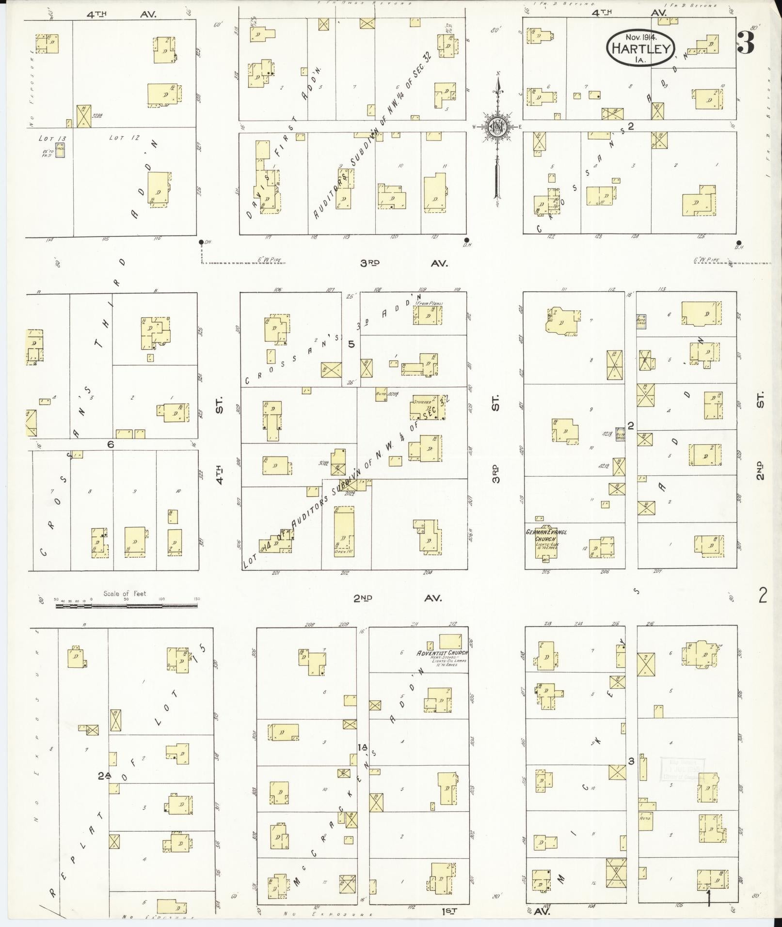 Sanborn Fire Insurance Map from Hartley, O'Brien County, Iowa (1914), Sheet #0003 - Historic Sanborn Fire Insurance Map Print, vintage old map wall art