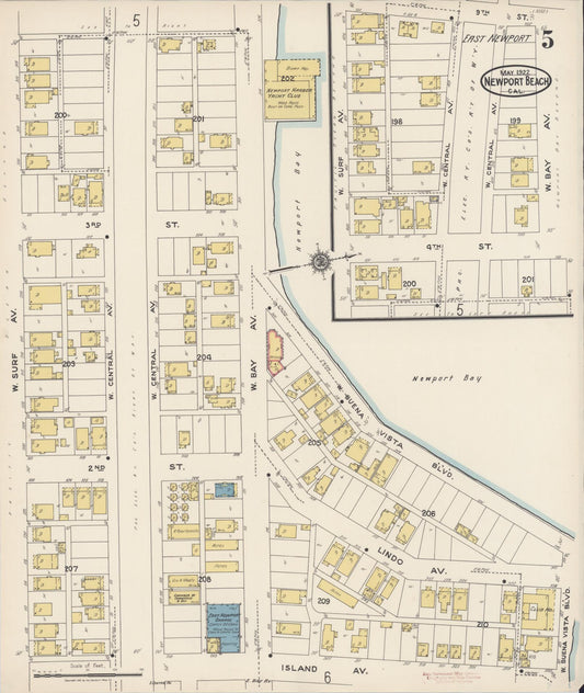 Sanborn Fire Insurance Map from Newport Beach, Orange County, California (1922), Sheet #0005 - Historic Sanborn Fire Insurance Map Print, vintage old map wall art, antique decor, genealogy gift, California California map
