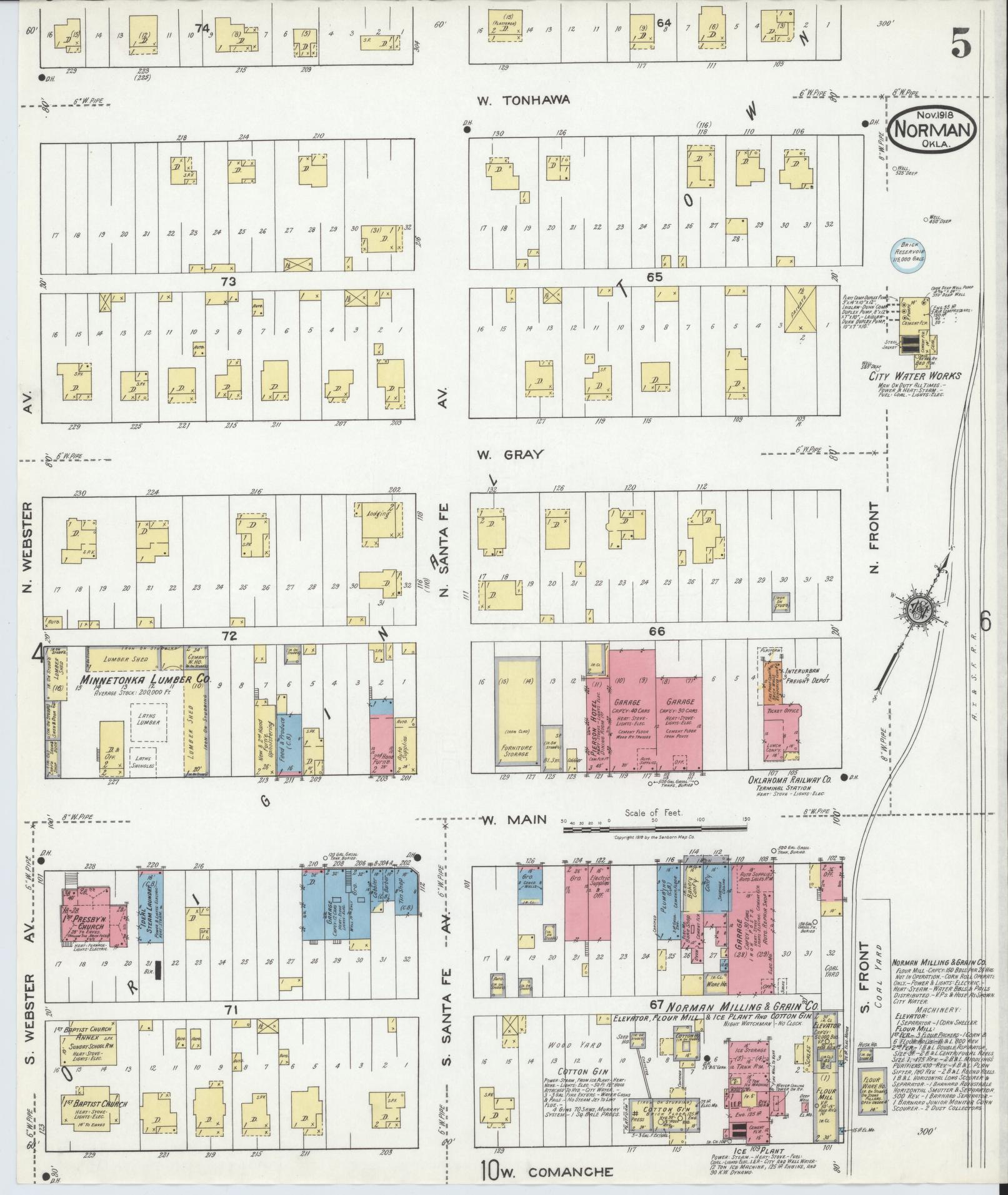Sanborn Fire Insurance Map from Norman, Cleveland County, Oklahoma (1918), Sheet #0005 - Complete Map Set gallery image, historic Sanborn map, vintage wall art, Oklahoma Oklahoma