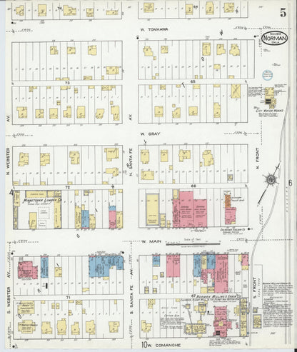 Sanborn Fire Insurance Map from Norman, Cleveland County, Oklahoma (1918), Sheet #0005 - Complete Map Set gallery image, historic Sanborn map, vintage wall art, Oklahoma Oklahoma
