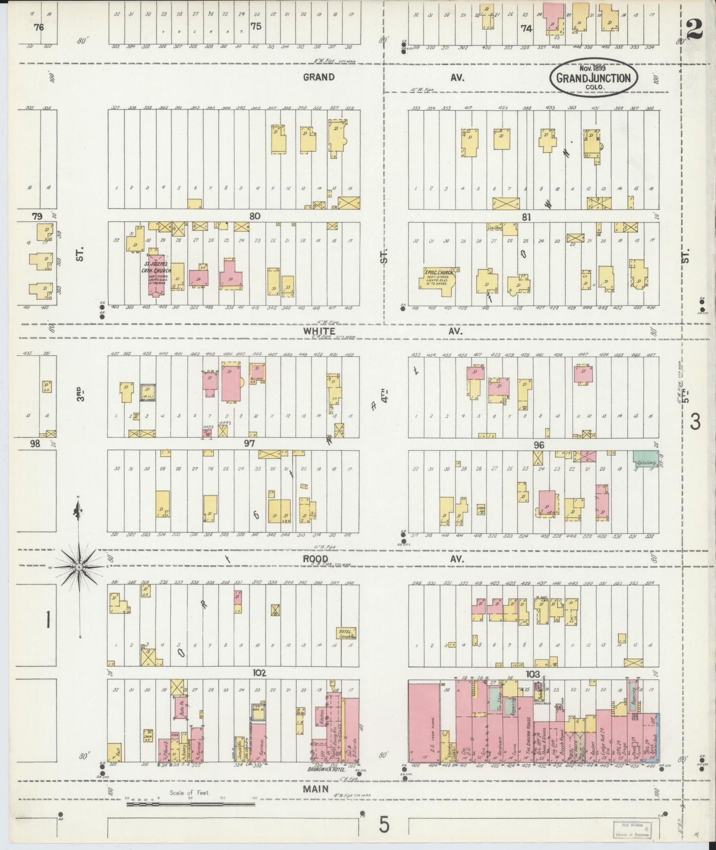 Sanborn Fire Insurance Map from Grand Junction, Mesa County, Colorado (1899), Sheet #0002 - Complete Map Set gallery image, historic Sanborn map, vintage wall art, Colorado Colorado