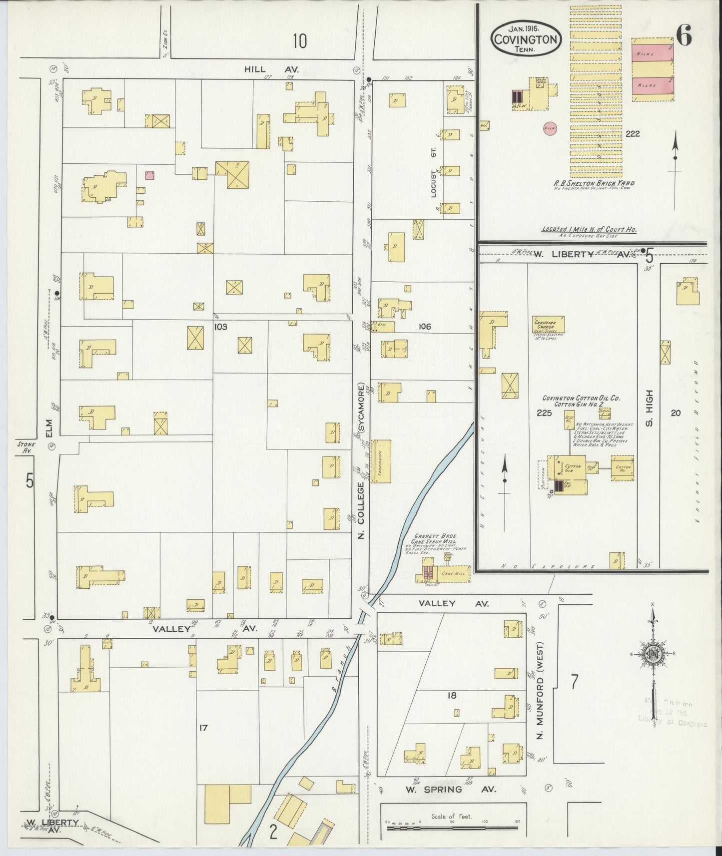 Sanborn Fire Insurance Map from Covington, Tipton County, Tennessee (1916), Sheet #0006 - Historic Sanborn Fire Insurance Map Print, vintage old map wall art, antique decor, genealogy gift, Tennessee Tennessee map