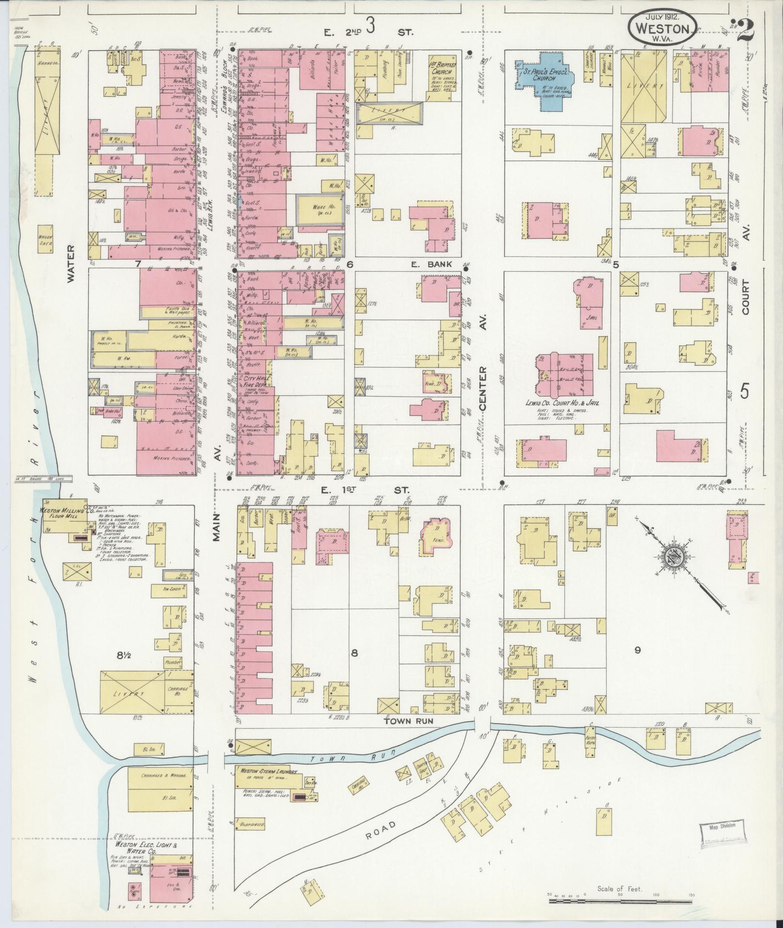 Sanborn Fire Insurance Map from Weston, Lewis County, West Virginia (1913), Sheet #0002 - Complete Map Set gallery image, historic Sanborn map, vintage wall art, West Virginia West Virginia